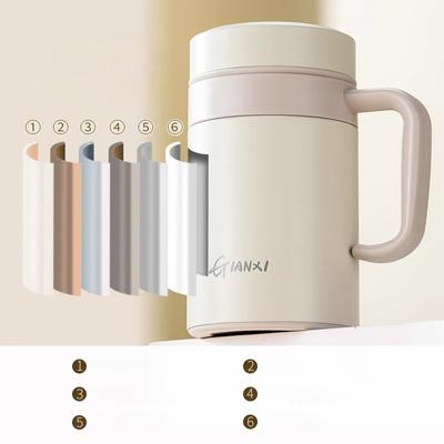 GIANXI Women Pure Color Concise Large Caliber Thermos Cup Winter Large Capacity Water Cup Tea Water Separation Strap Handle Cup