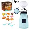 Kids Cooking Apron Set With Cutting Toys For Pretend Baking Activities Gift