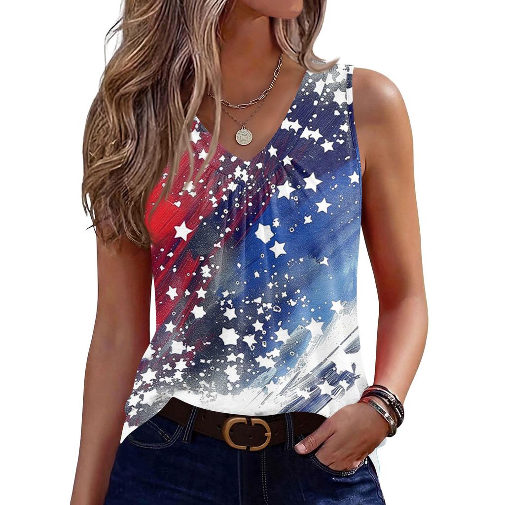 Womens Spring Tops Sleeveless V Neck Summer Shirts for Women Casual Print Tank Top Womens Summer Shirts Comfortable Fit Dressy Tops for Women