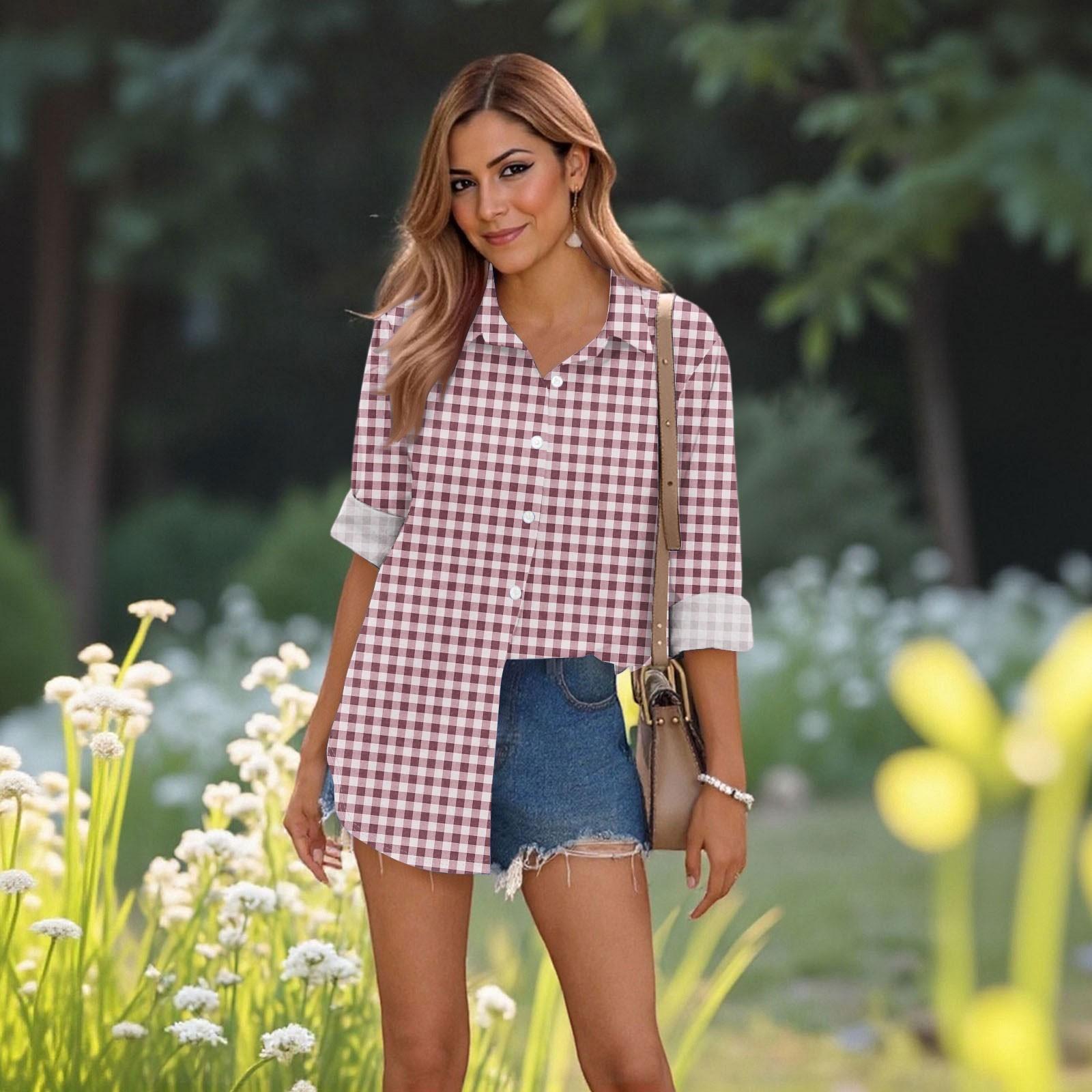 

Женские повседневные модные топы с длинным рукавом и пуговицами, свободная рубашка L розовый