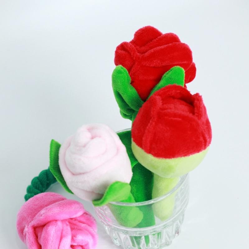 Stuffed Dog Toy Squeak Rose Flower Plush Chew Toy for Small and Dogs