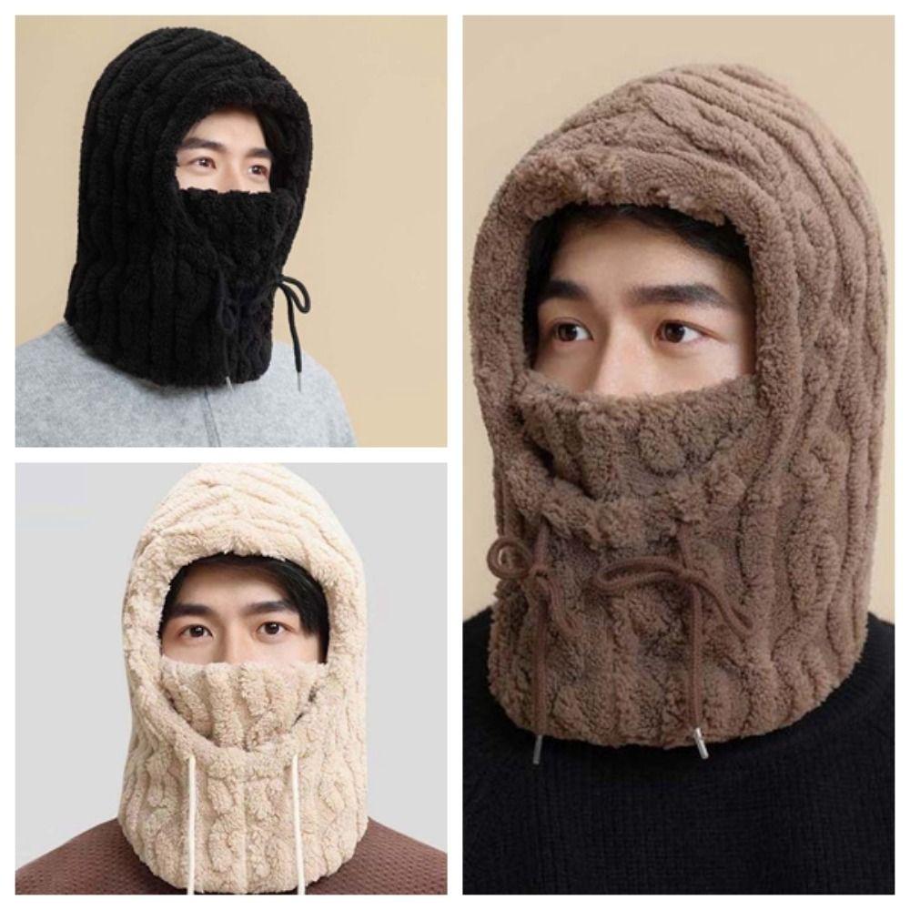 Solid Color Winter Pullover Cap Polyester Compact Cap Scarf Warmer Wrap Head Hat  Women