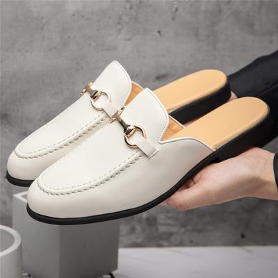 Fashion New Designer Men's Patent Leather Half Shoes For Men Mules Sandals Casual Shoes Slides White Black Loafers Slippers