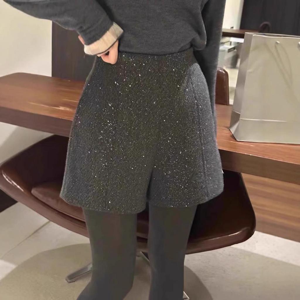 Starry Sky High Waist A-line Woolen Shorts - Plus Size Women's Spring Casual Wide Leg Booty Shorts