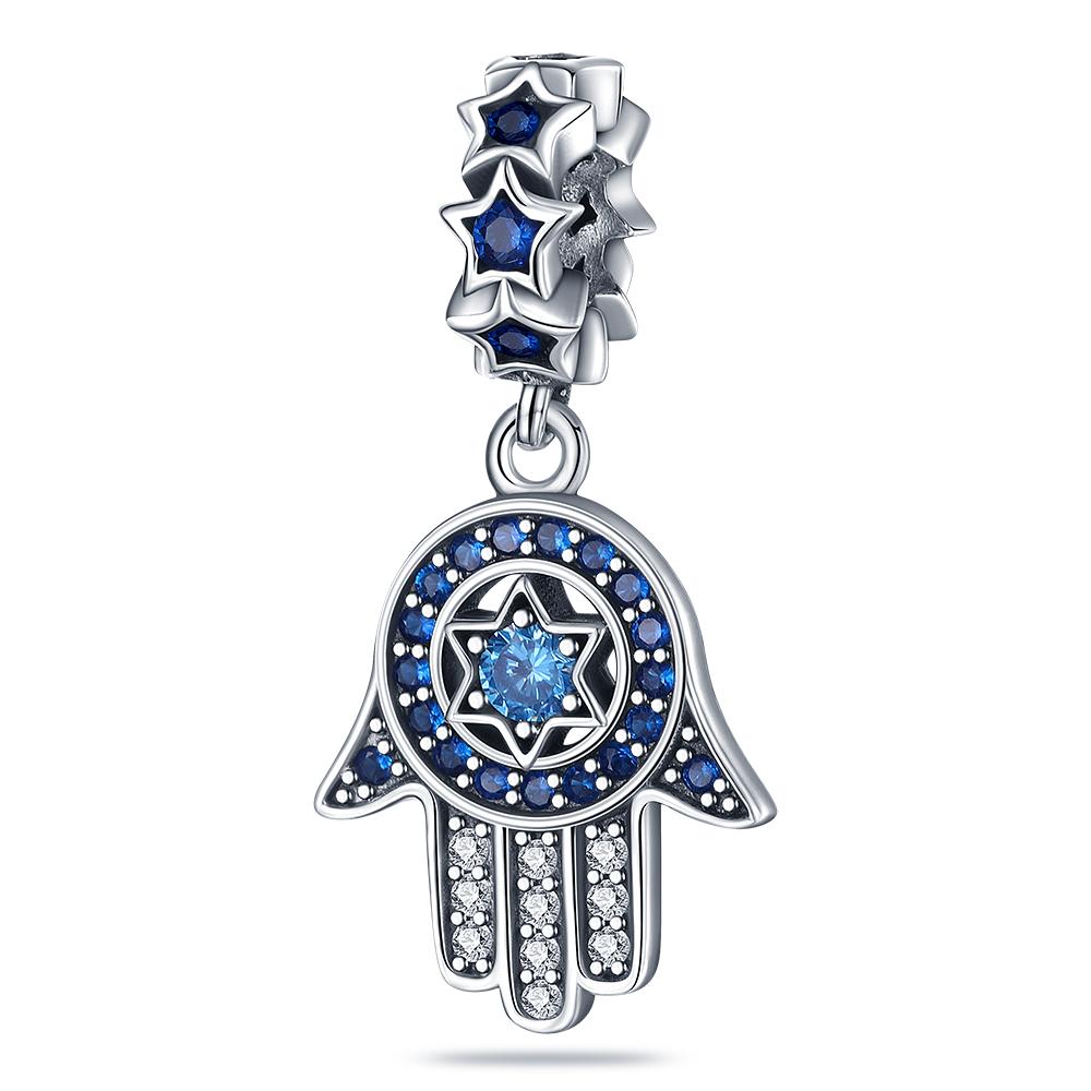 Exquisite 925 Silver Mysterious Blue Butterfly Devil's Eye Fatima's Hand Pendants Charms Beads Fit Qikaola Bracelets DIY Jewelry