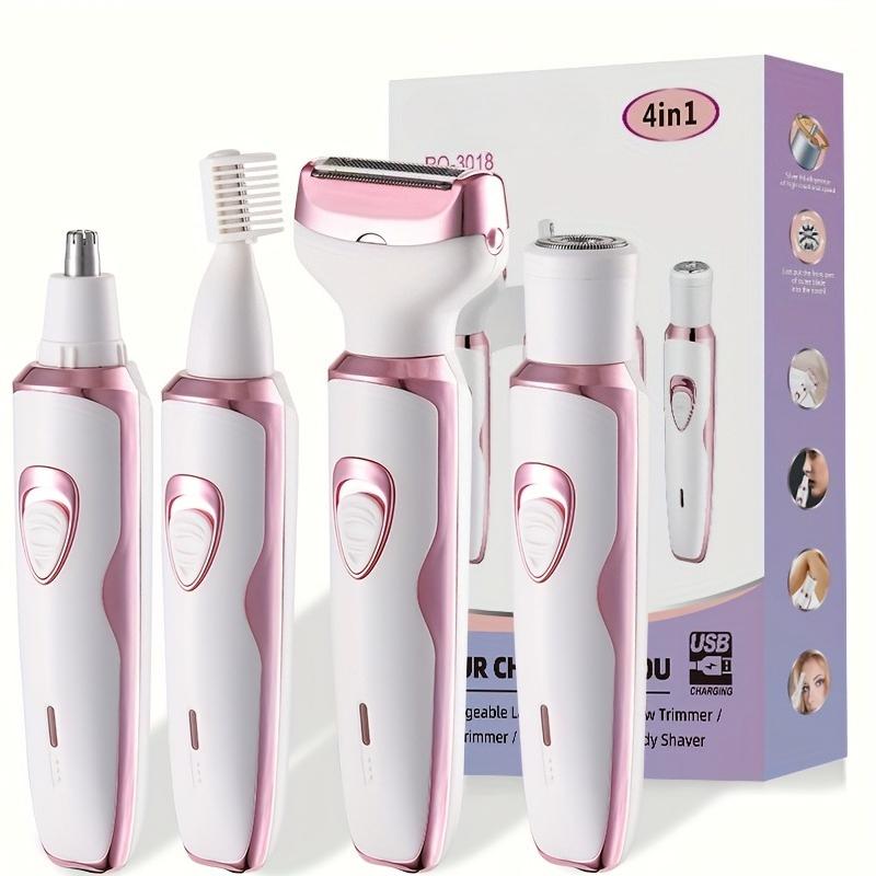 Electric Razor for Women, 4-in-1 Rechargeable Grooming Kit, Lady Electric Shaver for Face, Nose, Legs And Underarm, Hair Razor Rechargeable & Portable