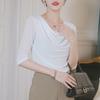 Summer Mesh Women T-shirt New 2025 Short-sleeved Stylish Solid Color Versatile Elegant Top