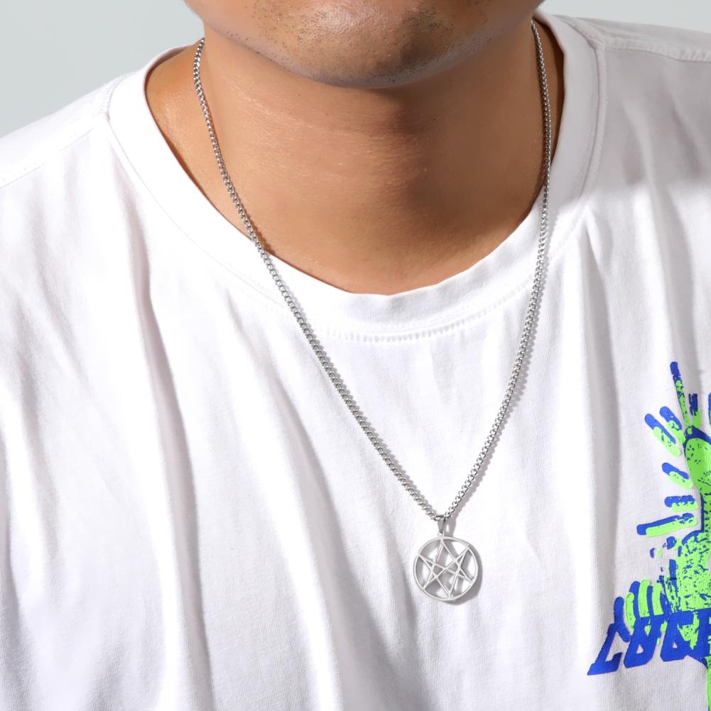 Collana Ciondolo My Shape Thelema Esagramma Unicursale Rotondo Simbolo per Uomo Donna Acciaio Inossidabile Talismano Amuleto Gioielli Vintage
