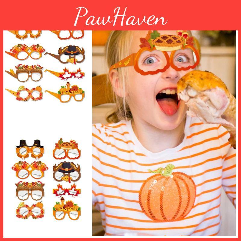 Funny Thanksgiving Party Decorative Glasses For Photos Autumn Maple Leaf Thanksgiving Paper Glasses Characters)