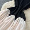 Summer Women's Niche High-end Fashion Contrasting Color Splicing Waist Sleeveless Mesh Dress Women's French Long Dress