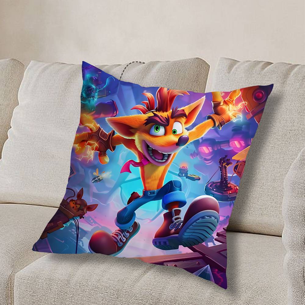 Federa Cuscino Quadrata Stampa Double-Sided Peluche Corto Copricuscino per Divano Camera da Letto Comodino Arte Dispettosa di Crash Bandicoot