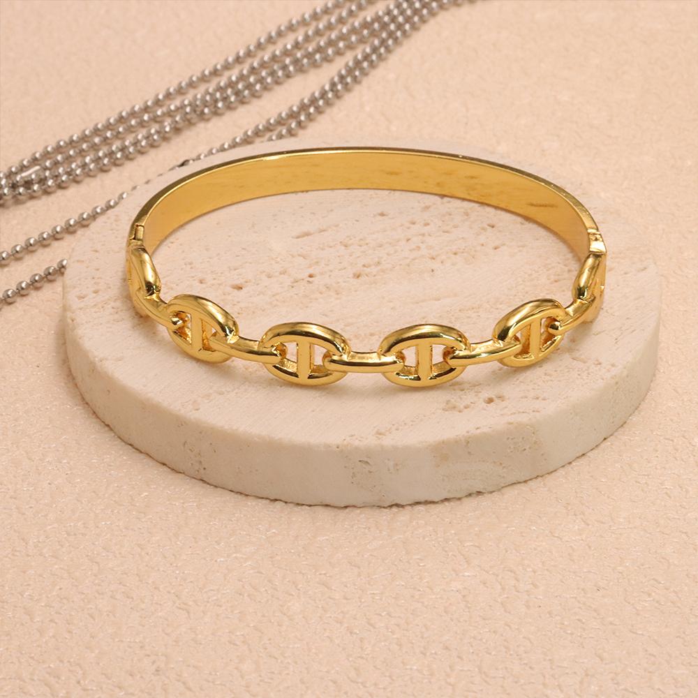 

Stainless Steel Snap-on Bangles Women Gold Color D Chain Bangles Fashion Jewellery Accessories Gifts 60mm Button Bracelets 58-60mm