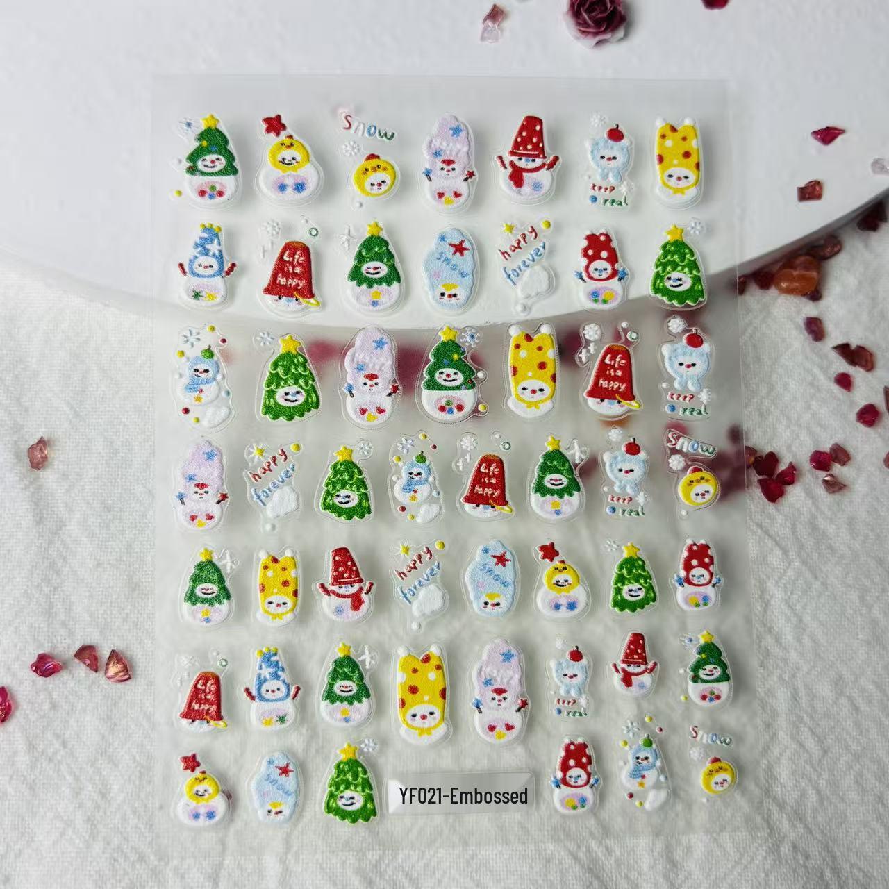 

Christmas Fun Snowman 3D Embossed Nail Art Stickers for Kids Model YF021