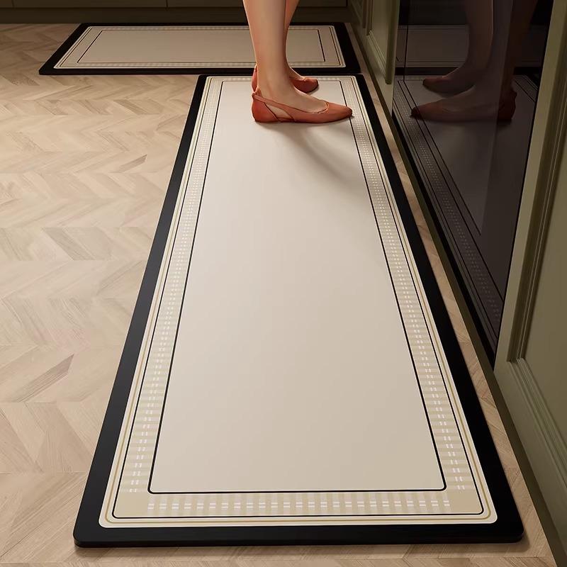 Kitchen Carpet PVC Waterproof Leather Rug Black and White Striped Non-slip Floor Mat Home Decoration Rugs Alfombras De Cocina