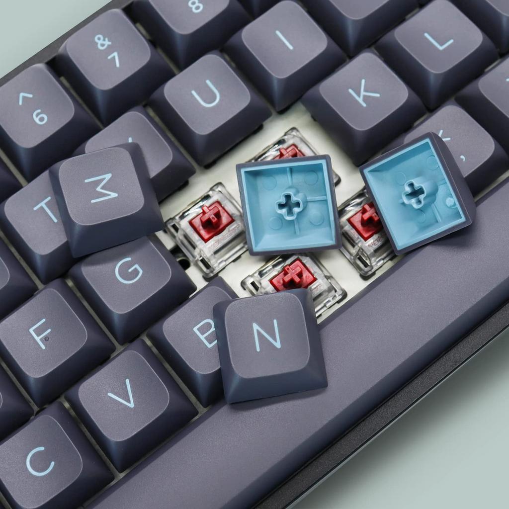 XVX Keycap 189 Key Double Shot PBT Keycap Cherry MX Gateron Switch for Mechanical Keyboard XVX Profile Keycap 60%65%70%100% (Gray/Blue)