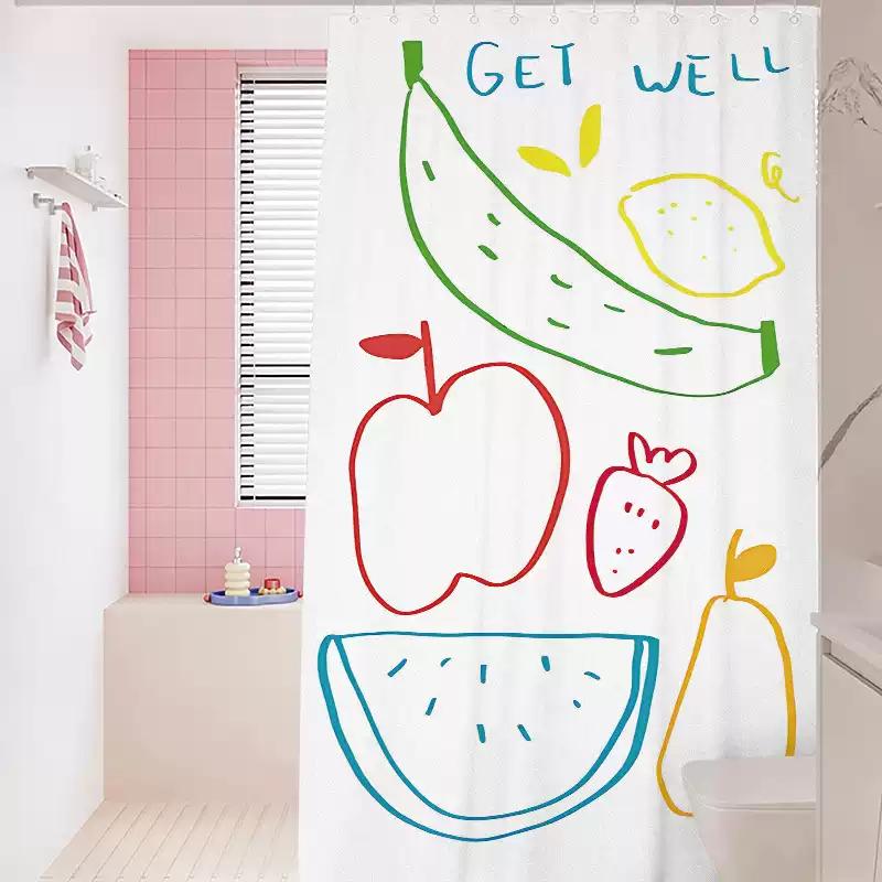 Korean Lines Shower Curtain Waterproof Mildew Proof Bathroom Partition Curtain Shower Door Curtain Bathroom Decoration (as the picture,90x180cm 35x70inch)