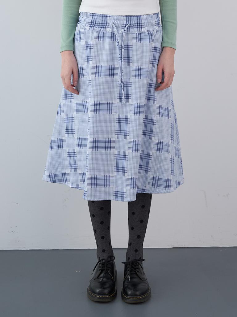ENZO BLUES Mix Check Banding Skirt (Sky)