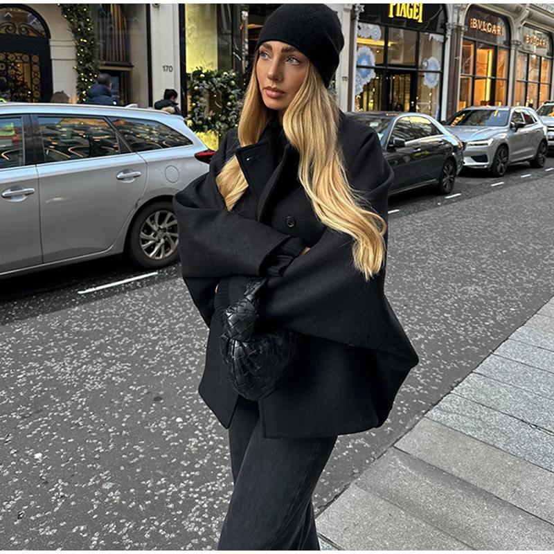 Fashion Double Breasted Solid Color Jackets Women Autumn Winter Temperament Slim V-neck Long-sleeve Female Coat