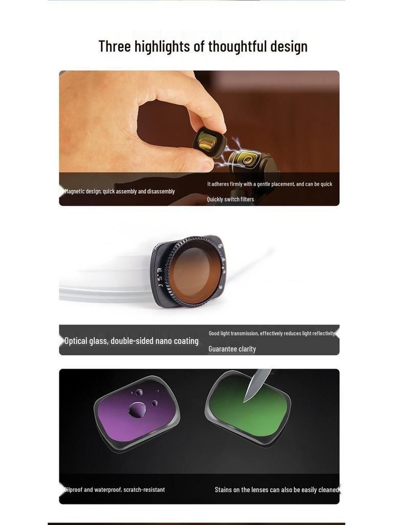 DJI Pocket 3 Magnetic Filter Set: ND, Adjustable Dimming, CPL Polarizing Filters