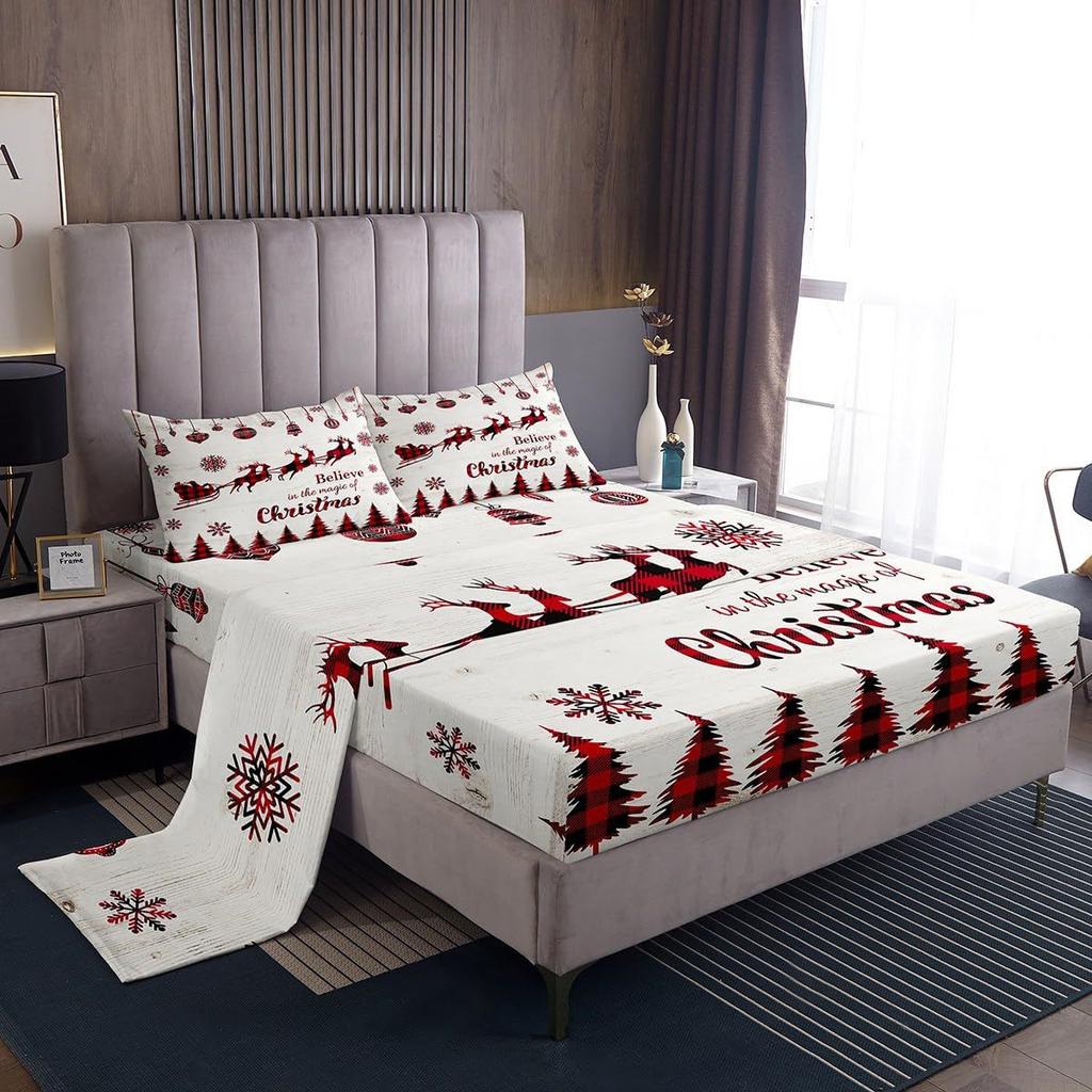 Christmas Element Pattern Mattress Four-Piece Bedding Set Bedroom Dormitory Bedding Decoration