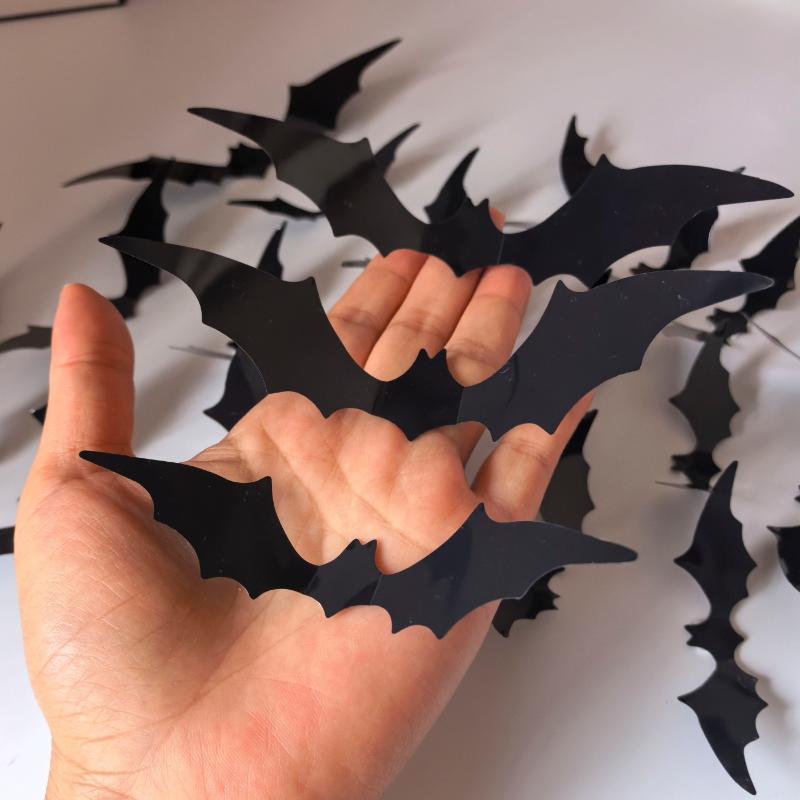 3D PET Glowing Bat LED Wall Stickers 12/24 PCS No Damage to Wall Decals for Halloween Family Gathering Party Decor
