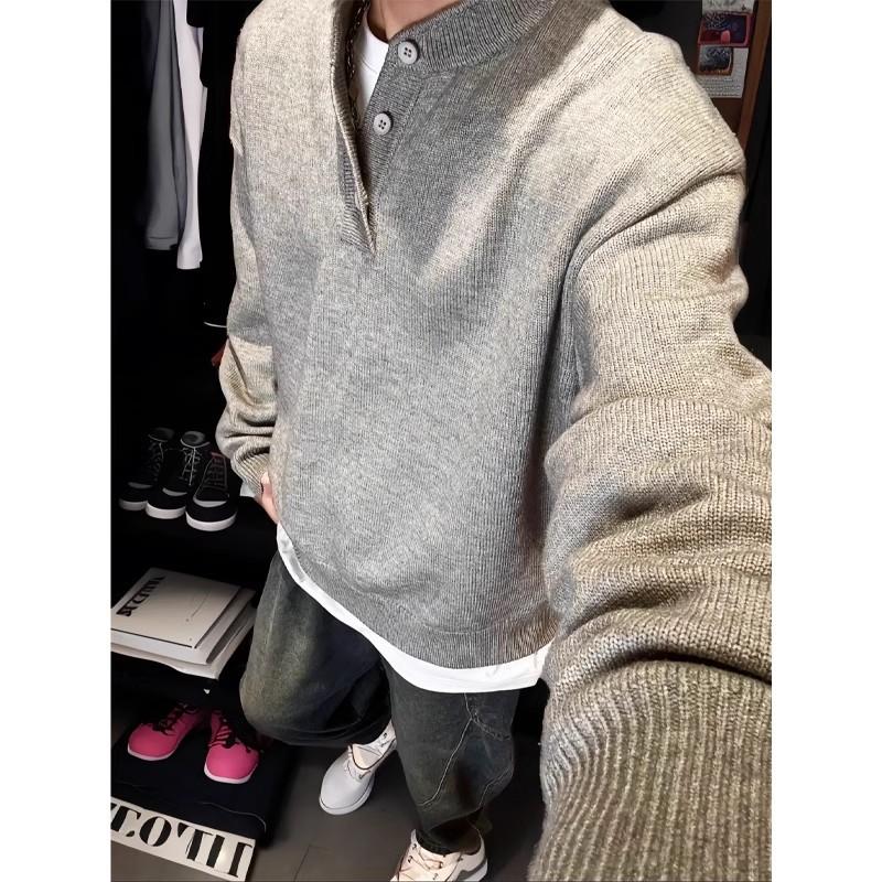 {Arctic fleece} knitted sweater for men and women of the same style, solid color loose autumn and winter crew neck warm sweater