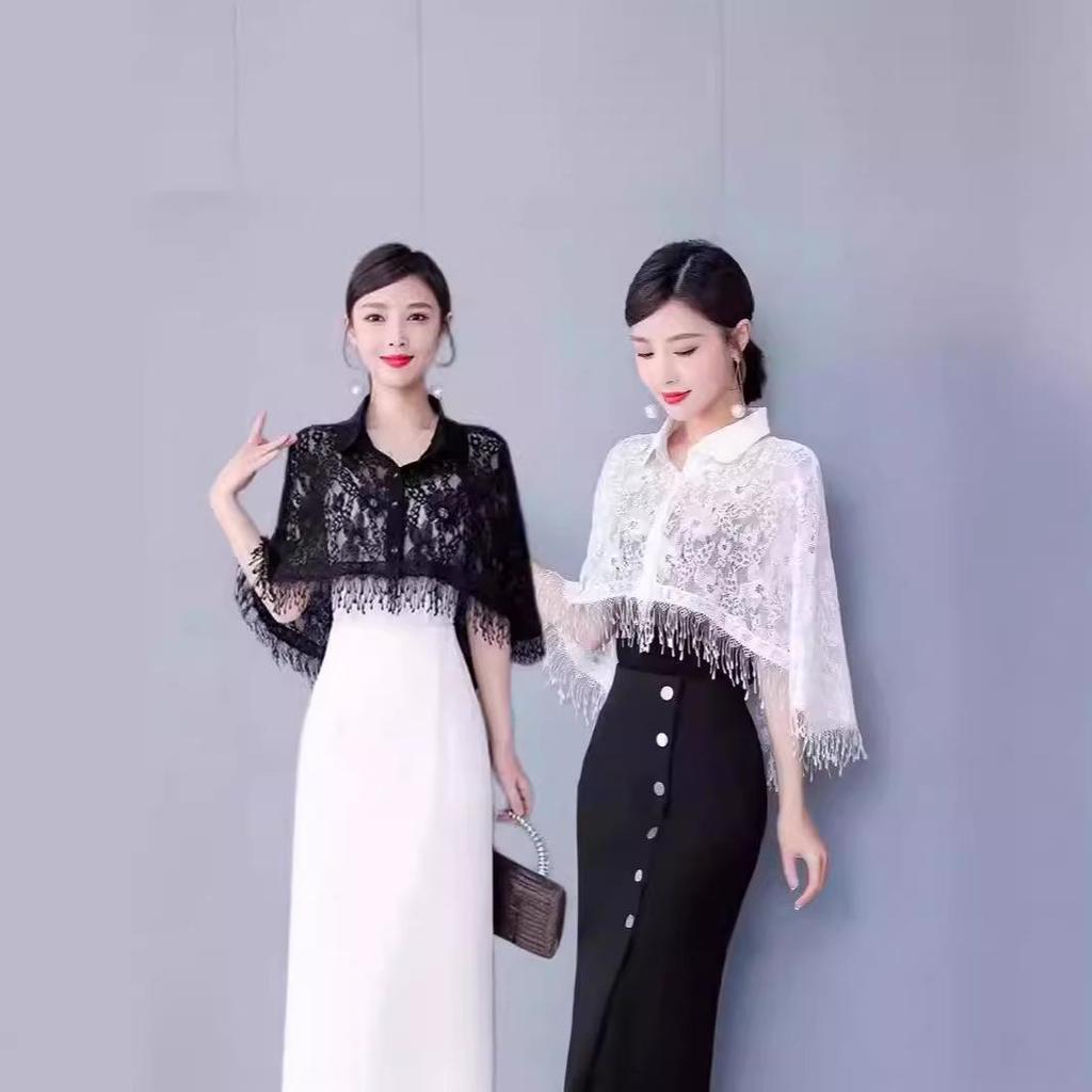 Women's Exquisite Chiffon Lace Shawl - High-End Cape, Sunscreen & Air Conditioning Cover-up for Spring & Autumn. Perfect Outerwear Over Dress Cloak.