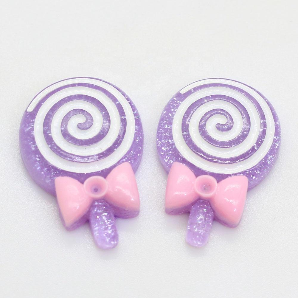 Mixed Color 100PCS Glitter Lolly With Bow Resin Lollipop Candy Scrapbook DIY Kawaii Cabochon
