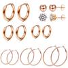 1-8 Pairs Stainless Steel Rose Gold Plated Hoop Earrings for Women Girl Hypoallergenic Ball CZ Stud Women Earrings Loop Earrings