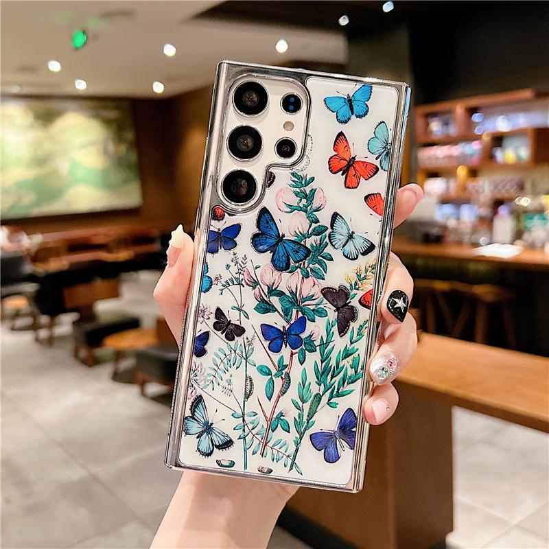 Bling Silver Frame Plating Flower Case For Samsung Galaxy A54 A34 A24 A14 A04S A53 A13 S23 Ultra S21 S22 Plus iPhone 13 14 Pro Max Soft TPU Cover