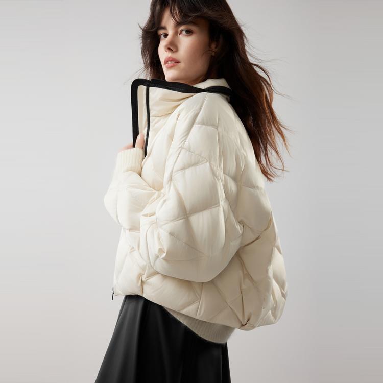 ELLE Basic Duck Down Design Casual Loose Versatile Stand Collar Long Sleeve Short Down Jacket Women outerwear EY52142