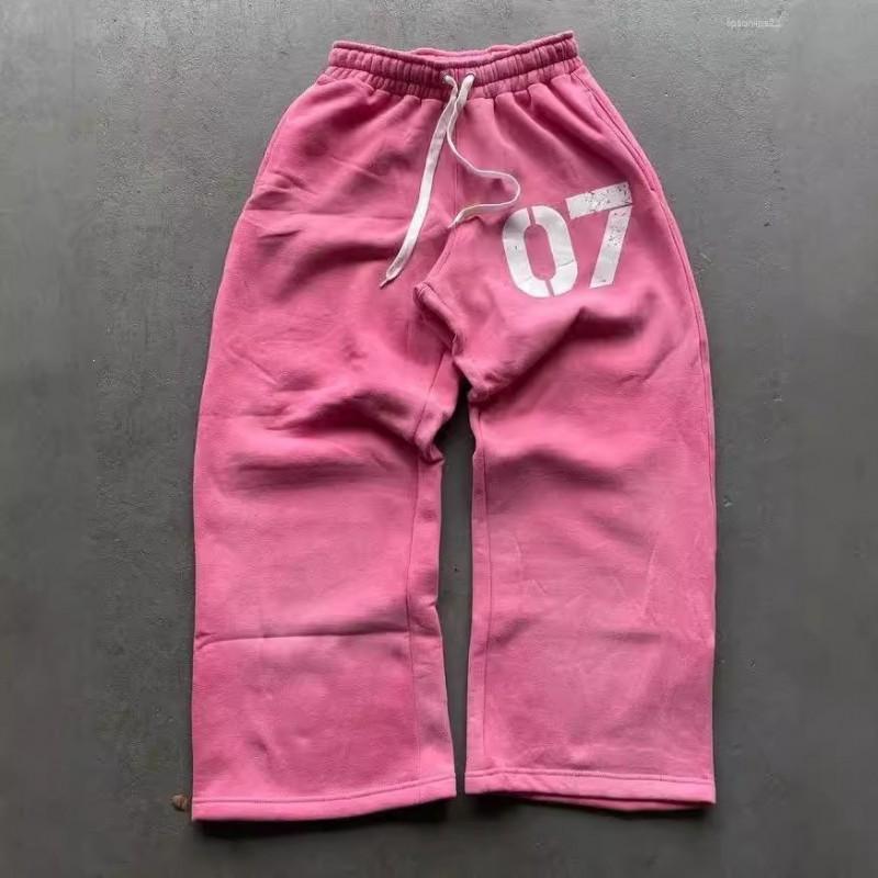 Womens Loose Fit Sweatpants Letter Print Elastic Waist Casual Streetwear Trousers