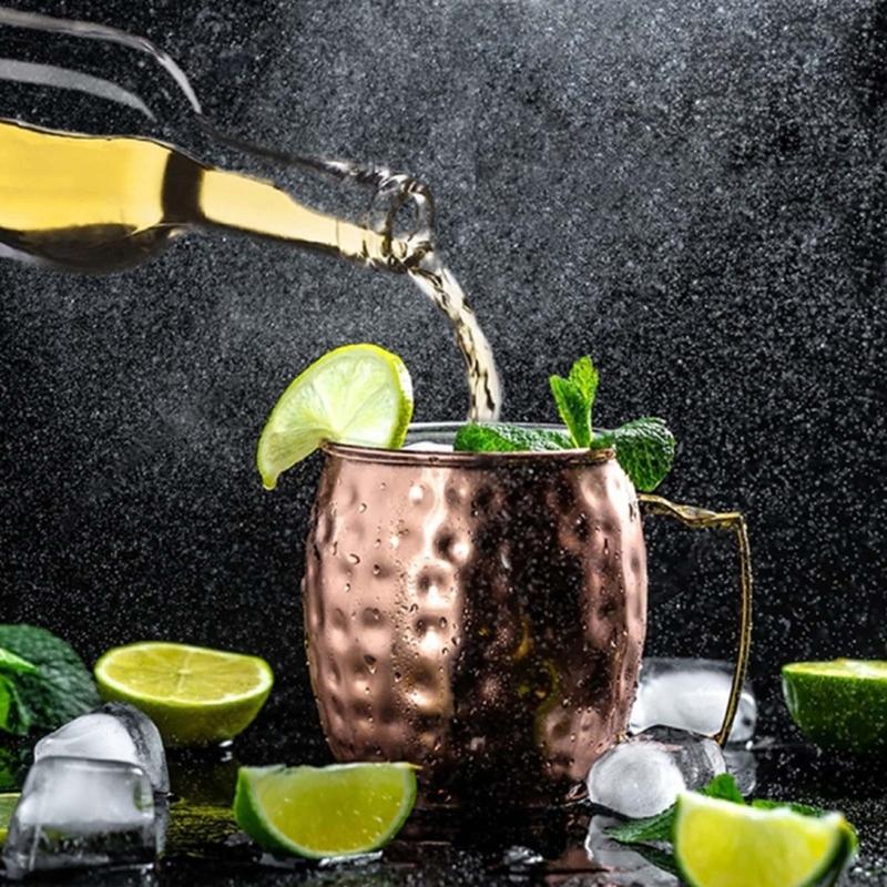 Moscow Mules Glass Stainless Steel Coppers-Plated Hammer Point Beer Glass European American Bar Cocktails Glass Drum Cup