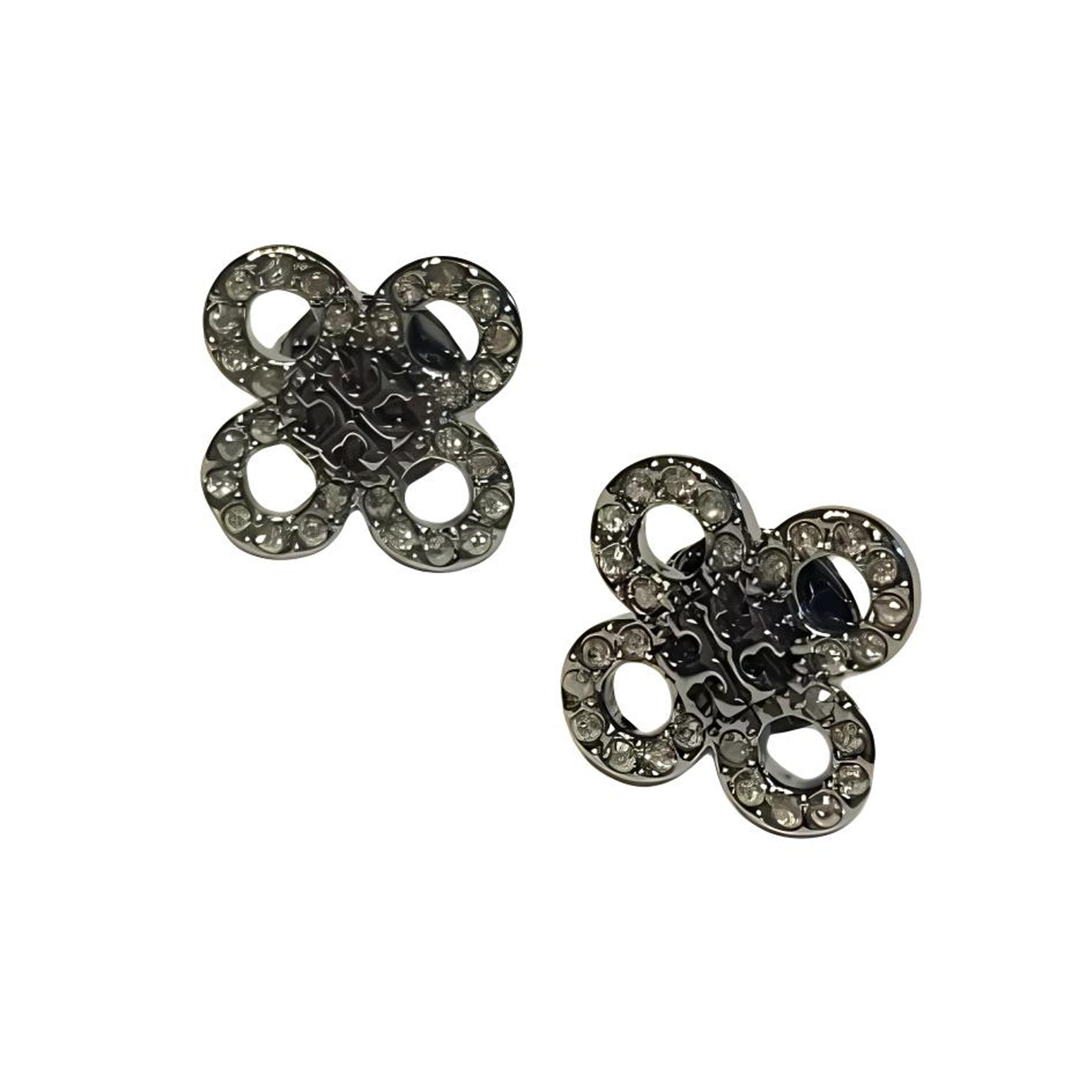 Tory Burch Logo Inlay Design 18K Gold Plated Glass Brass Earrings Women earrings Silver 153724-020 F,Silver