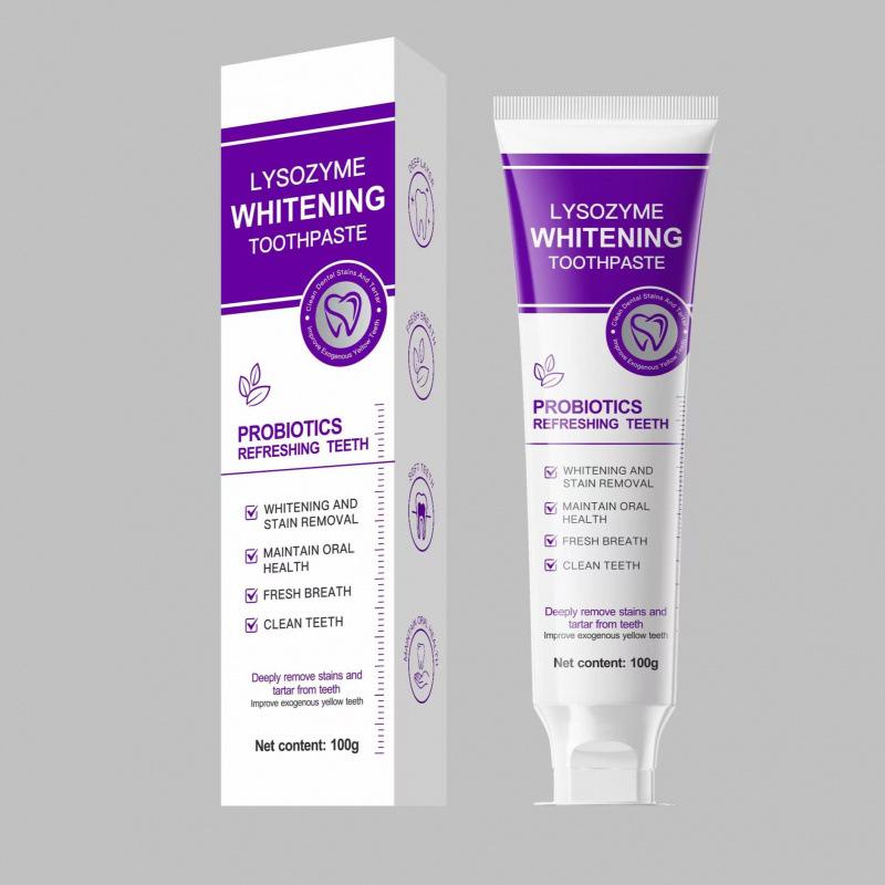 Lysozyme Probiotics Whitening Toothpaste - 100g: Stain Removal & Fresh Breath Oral Care
