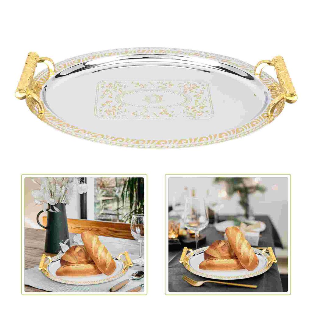 Coffee Serving Tray Stainless Steel Snacks Teacup Storage Fruits Afternoon Food Table Small Cake