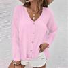 Women's Fashion Casual Solid Color V-Neck Live Button Long Sleeve T-Shirt Top