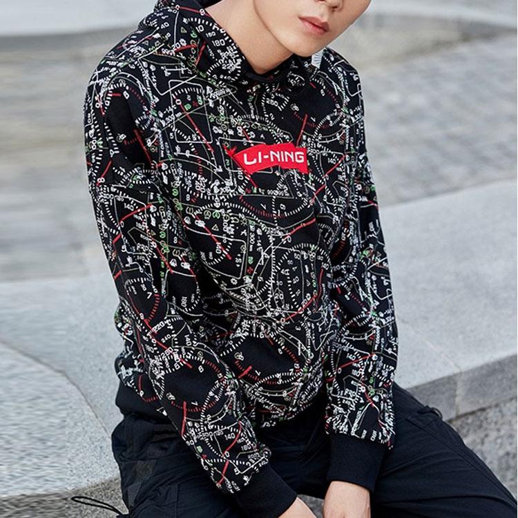 Li-Ning Flagship Casual Sports Pullover Hoodie Men Hoodie Black AWDPB09-3