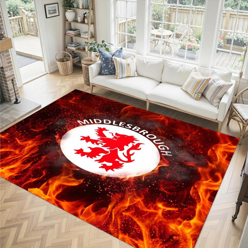 Middlesbrough FC Design Crystal Velvet Carpet Cozy Non?Slip Printed Rug For Bedroom Living Room Entrance