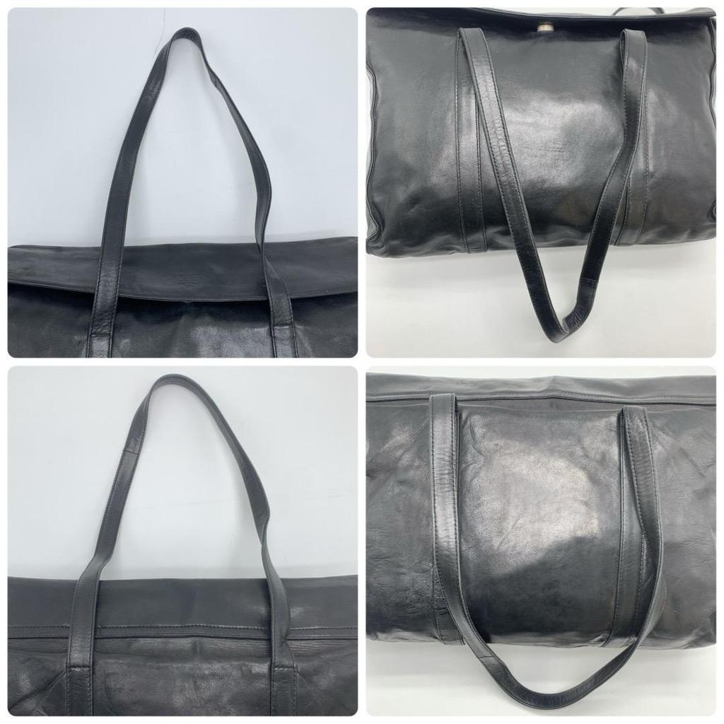 PRADA Handbag Shoulder Bag Shoulder Strap Tote Bag Nappa Leather Black Silver Hardware Logo Embossed Flap White Tag