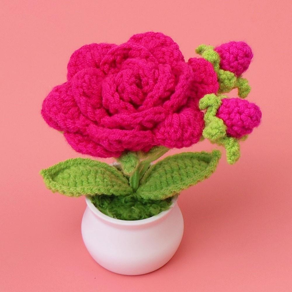 Hand-Knitted Wool Fake Flowers Set: Sunflower, Carnation, Tulip - Desktop Decor, Teacher/Student Gift, Everlasting Bouquet