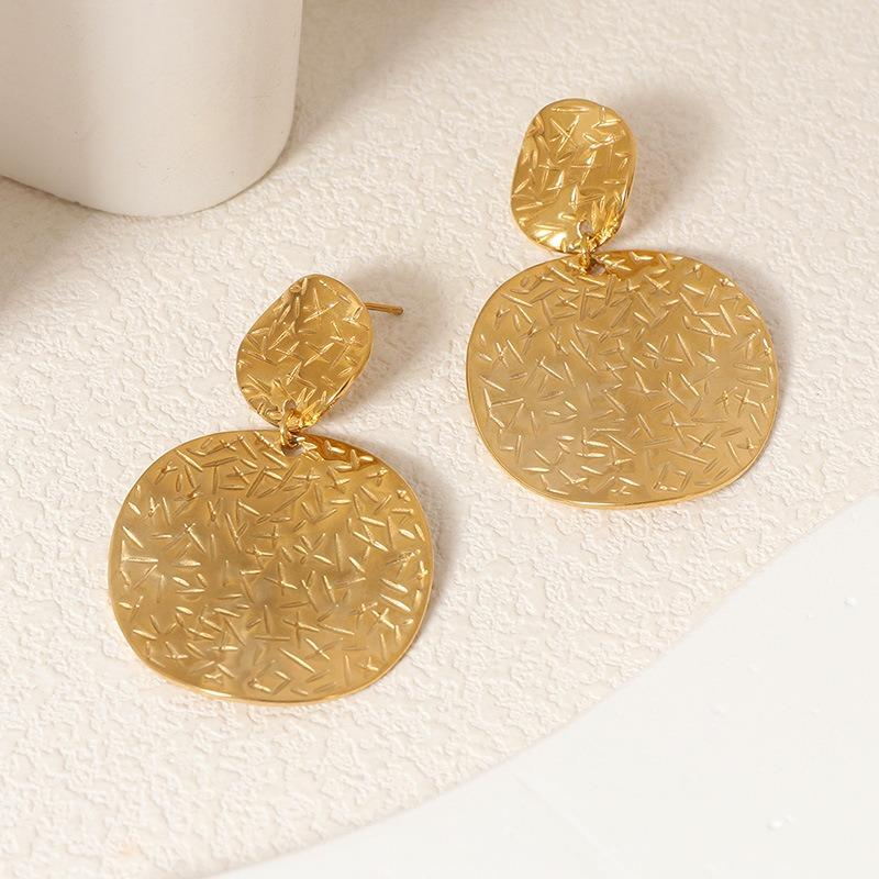 Light Luxury High-end Niche Gold Round Earrings Exaggerated Stainless Steel Marking Earrings