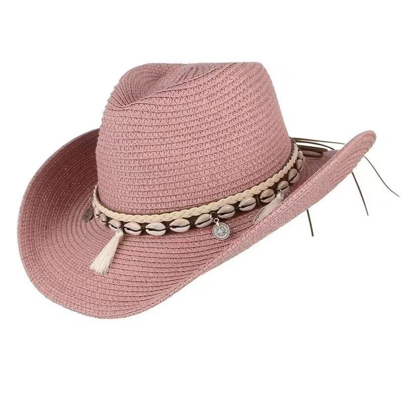 summer Straw Cowboy hat women Fashion cowgirl straw hat solid caps women summer cowboy Sunshade Jazz Hat Panama men sun hat