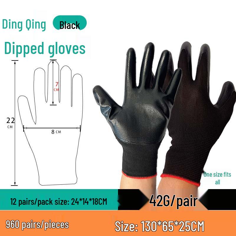 Durable Waterproof Nitrile Work Gloves - Non-Slip, Wear-Resistant, Half-Rubber for Construction Use