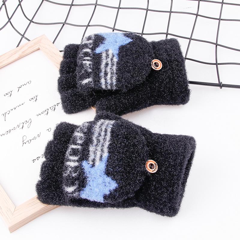 Children's Fingerless Winter Cartoon Kitten Gloves - Warm, Cute, Knitted Imitation Cashmere for Elementary Students