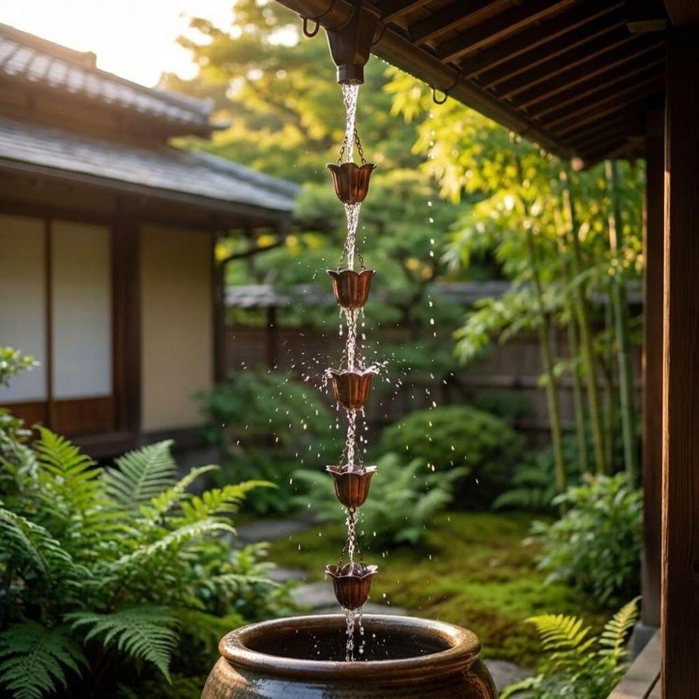 Japanese Style Metal Tulip Rain Chain 7 Cups Iron Art Rain Chain for Gutters Flower-shaped Directs Water