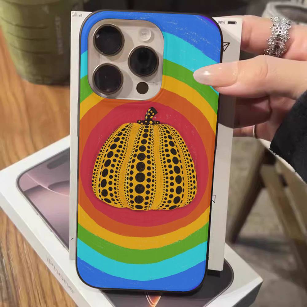 Pumpkin Yayoi Kusama Soft Corrugated Phone Case For IPhone 11 12 13 14 15 16 17 Pro Max Plus Pro Shockproof Cover