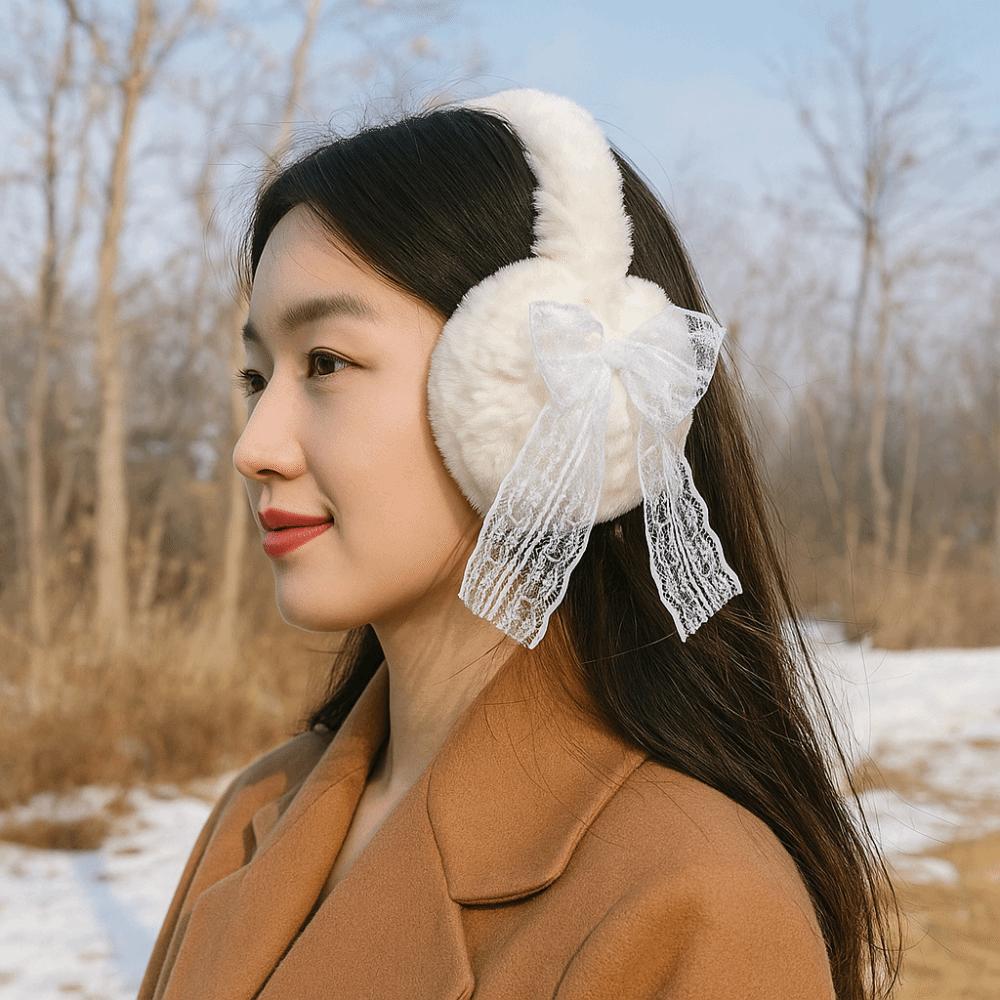 Lace Winter Plush Earmuffs Thicken Ear Cover Cute Bow Ear Warmers  Ladies