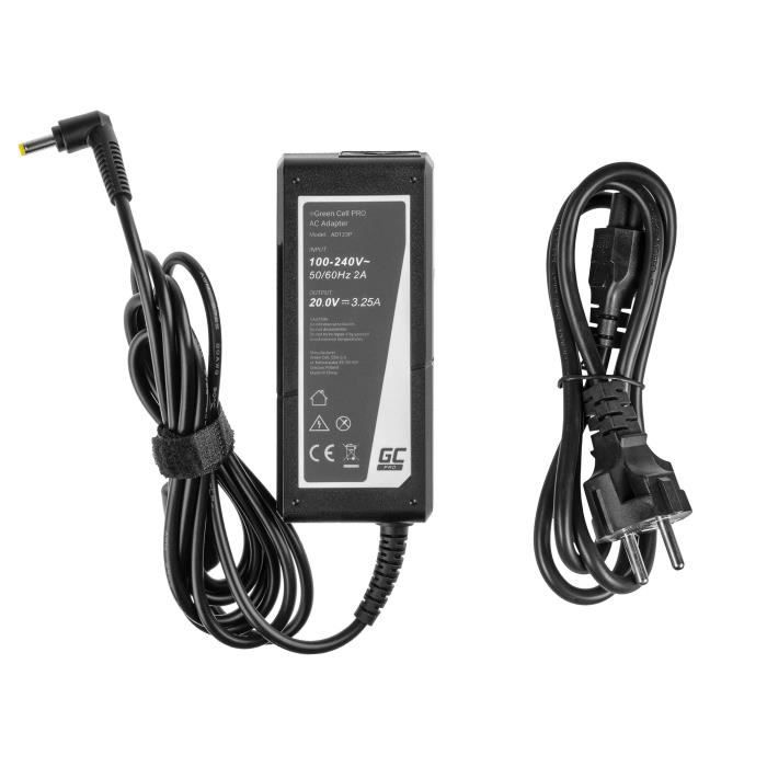 Chargeur Green Cell PRO 20V 3.25A 65W Pour IdeaPad 100-15IBD 110-15ACL 110-15ISK 310-15ISK 320 320-15ISK 510-15IKB Alimentation