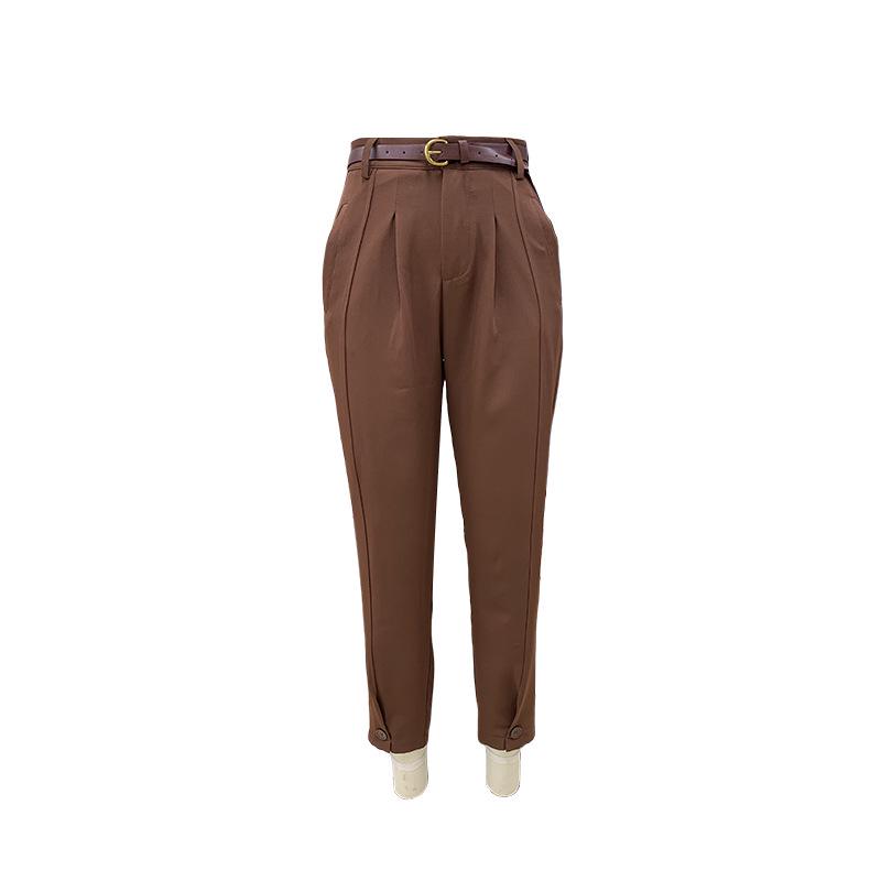 FD1541 Moda Damska: Gładkie Spodnie Garniturowe o Luźnym Kroju z Wysokim Stanem Długości 7/8 na Wiosnę i Jesień 2024